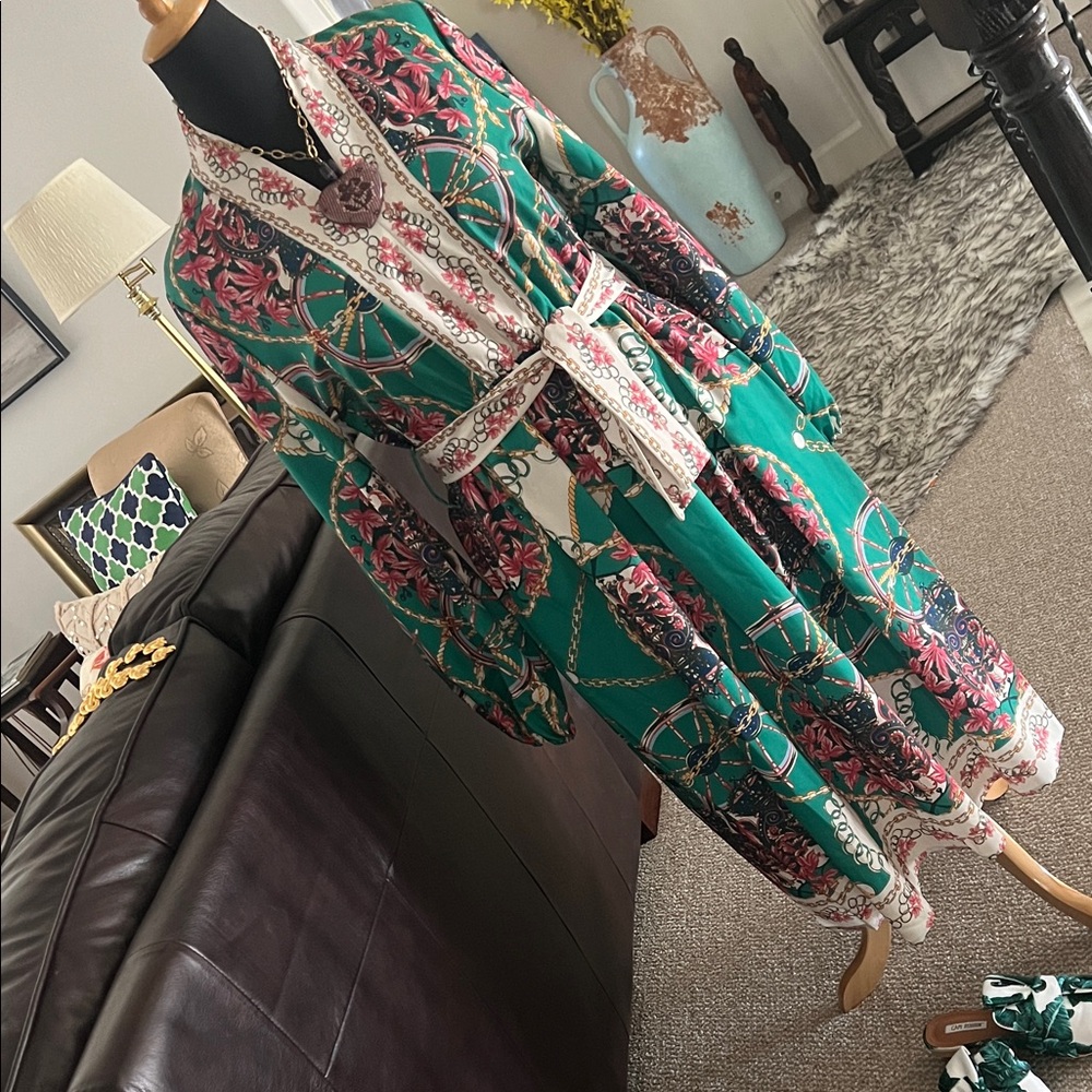 Floral Green and Pink Midi Dress by COL